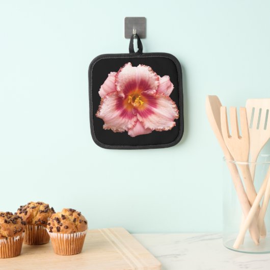 Roze Daylily op Black Floral Pannenlap (Insitu(Ophanging))