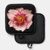 Roze Daylily op Black Floral Pannenlap (Voorkant / Achterkant)