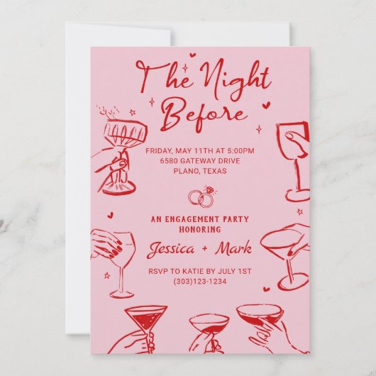 Roze de avond voor bruiloft repetitie diner kaart (Voorkant)