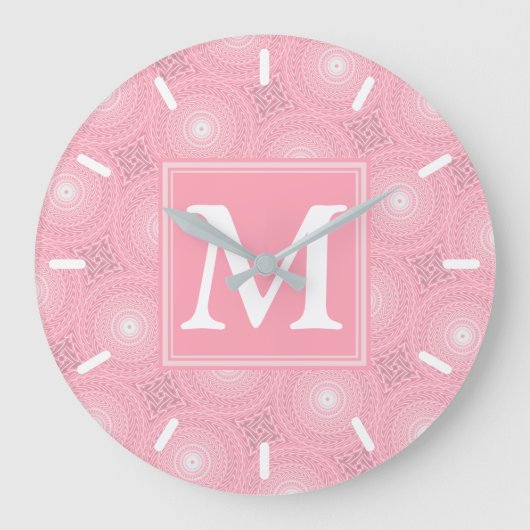 Roze de cirkelspatroon van het monogram grote klok (Voorkant)