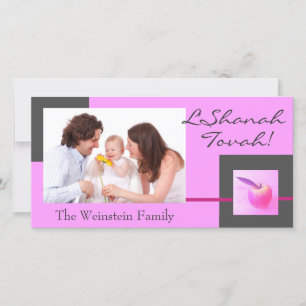 Roze de fotokaart van Apple Rosh Hashanah Feestdagenkaart