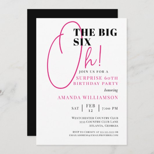 Roze de grote uitnodiging van de 60ste verjaardag  (Voorkant / Achterkant)