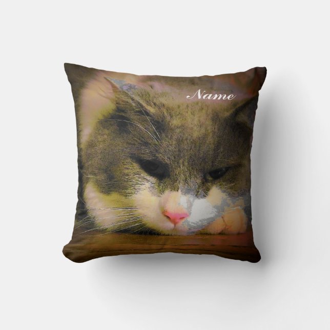 Roze de kat verdrietig gezicht kussen (Voorkant)