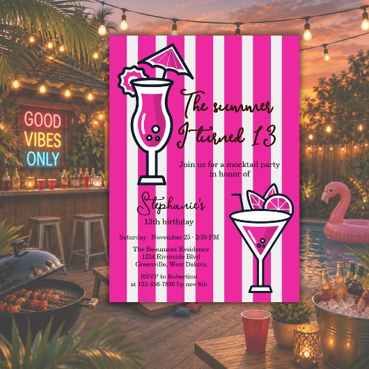 Roze De Zomer Dat Ik 13 Werd Mocktail Verjaardag Kaart