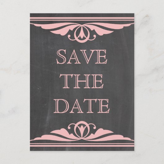 Roze deco-alkboard Opslaan Briefkaart datum (Voorkant)