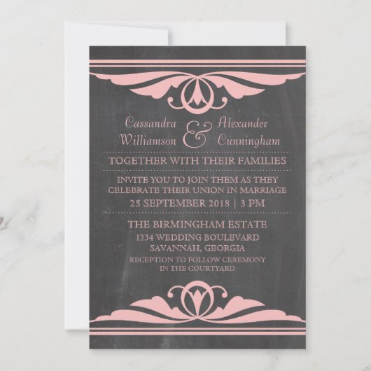 Roze Deco Chalkboard Wedding Invite Kaart (Voorkant)