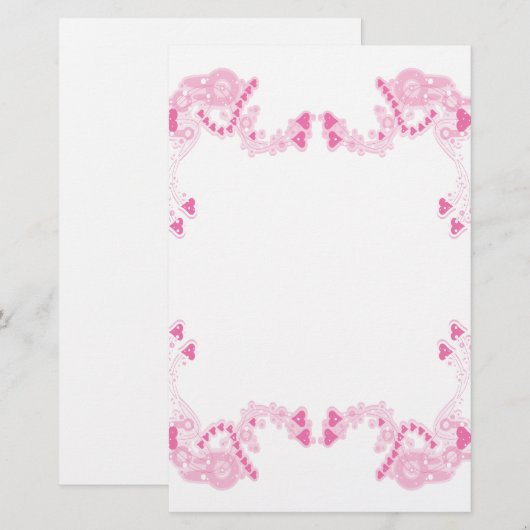 Roze deco Hearts Briefpapier (Voorkant / Achterkant)