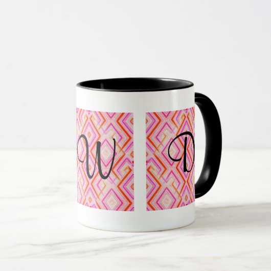 Roze Deco Monogram Mok (Voorkant rechts)
