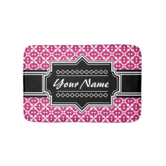 Roze Deco Pattern Black Persoonlijke naam Badmat