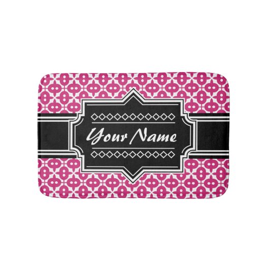 Roze Deco Pattern Black Persoonlijke naam Badmat (Voorkant)
