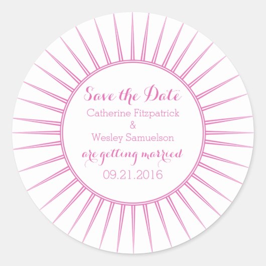 Roze Deco Retro Save the Date Stickers (Voorkant)