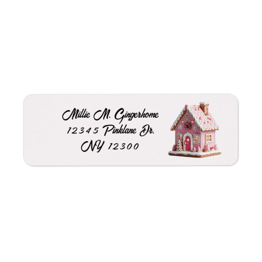 Roze decor dorp gingerbreadhuis  etiket (Voorkant)