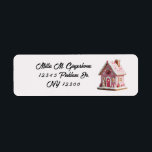 Roze Decor Village Gingerbread House Etiket<br><div class="desc">Verrijk uw vakantie enveloppen en brieven met dit charmante roze decor dorp peperkoek huis label. Het beschikt over een ijzig,  besneeuwd roze peperkoekhuis versierd met lekkernijen,  vergezeld van een kleine sneeuwpop en roze bomen. Personaliseer met uw adres of ander bericht zoals gewenst.</div>