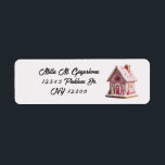 Roze Decor Village Gingerbread House Etiket<br><div class="desc">Verrijk uw vakantie enveloppen en brieven met dit charmante roze decor dorp peperkoek huis label. Het beschikt over een ijzig,  besneeuwd roze peperkoekhuis versierd met lekkernijen,  vergezeld van een kleine sneeuwpop en roze bomen. Personaliseer met uw adres of ander bericht zoals gewenst.</div>