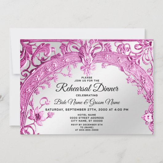 Roze Decoratief Bloemen Repetitie Diner Kaart (Voorkant)