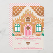 Roze decoratiefeest voor een huis van gemberkoek kaart (Voorkant / Achterkant)