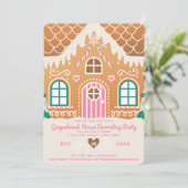 Roze decoratiefeest voor een huis van gemberkoek kaart (Staand voorkant)
