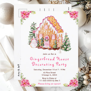 Roze decoratiefeest voor een huis van peperkoek briefkaart