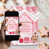 Roze decoratiefeestje voor een huis van gemberkoek kaart