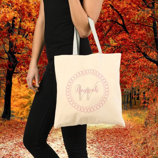 Roze decoratieve cirkel Personaliseer Monogram Tas