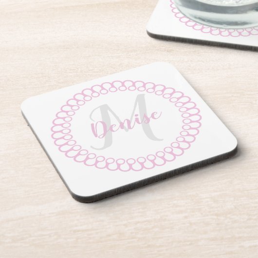 Roze decoratieve cirkelmonogram Onderzetter (Linkerzijde)
