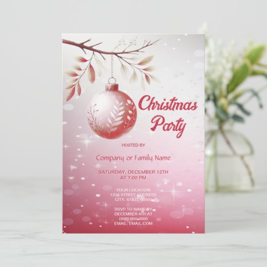 Roze Decoratieve Kerstbal Kerstfeest Inv Kaart (Staand voorkant)