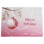 Roze Decoratieve Kerstbal Vakantie Gift Bag Groot Cadeauzakje (Voorkant)