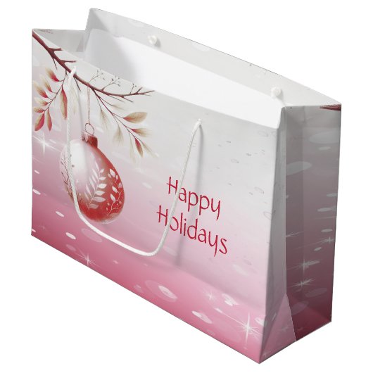 Roze Decoratieve Kerstbal Vakantie Gift Bag Groot Cadeauzakje (Voorkant Gekanteld)