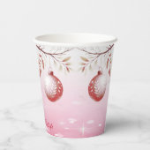Roze Decoratieve Kerstbal Vakantie Papieren Bekers (Achterkant)