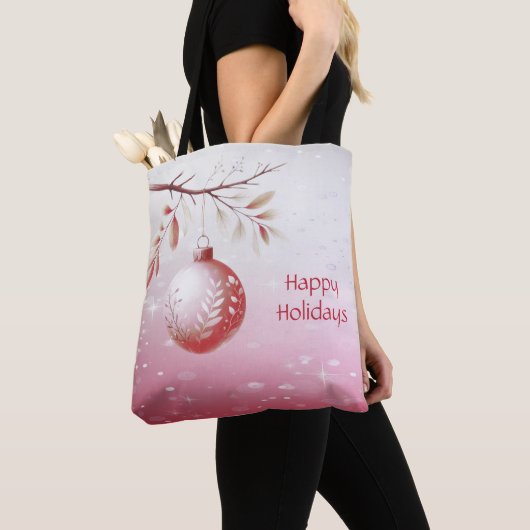 Roze decoratieve kerstbal vakantietas tote bag (Dichtbij)