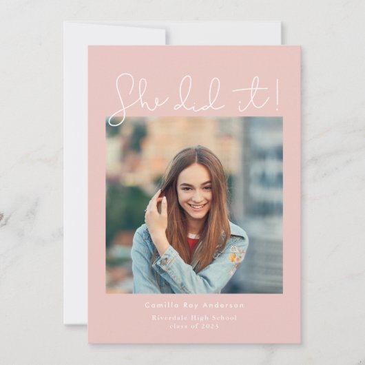 Roze deed het Afstuderen Fotoaankondiging Kaart (Voorkant)