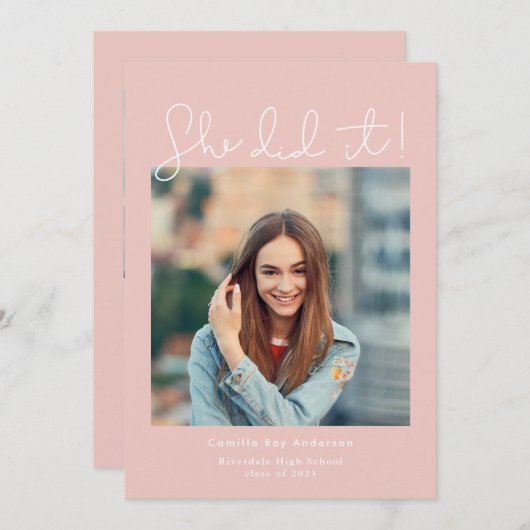 Roze deed het Afstuderen Fotoaankondiging Kaart (Voorkant / Achterkant)