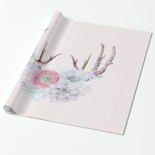 Roze deer Antlers bloemen Succulent Garden Cadeaupapier