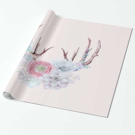 Roze deer Antlers bloemen Succulent Garden Cadeaupapier (Uitgerold)