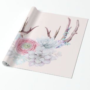 Roze deer Antlers bloemen Succulent Garden Cadeaupapier