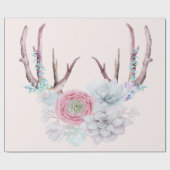 Roze deer Antlers bloemen Succulent Garden Cadeaupapier (Vlak)