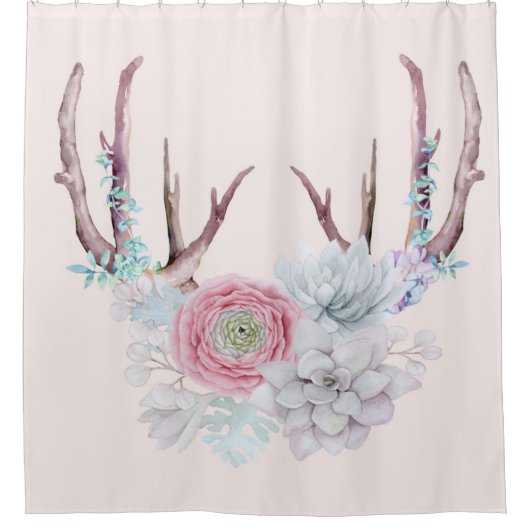 Roze deer Antlers bloemen Succulent Garden Douchegordijn (Voorkant)