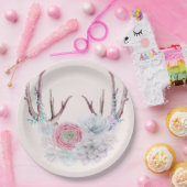 Roze deer Antlers bloemen Succulent Garden Papieren Bordje (Feest)