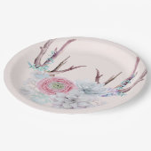 Roze deer Antlers bloemen Succulent Garden Papieren Bordje (Gekanteld)