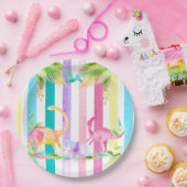 Roze deinosaurussen en pastelstrepen papieren bordje (Feest)