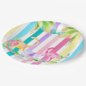 Roze deinosaurussen en pastelstrepen papieren bordje (Gekanteld)