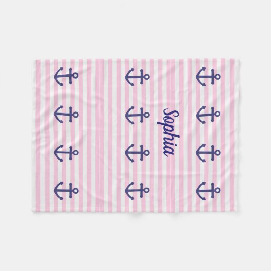 Roze deken met nautische ankers, monogram (Voorkant (Horizontaal))