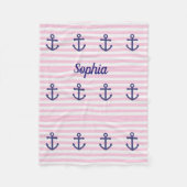 Roze deken met nautische ankers, monogram (Voorkant)