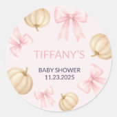 Roze delicate boog Pompoen Baby shower Ronde Sticker (Voorkant)