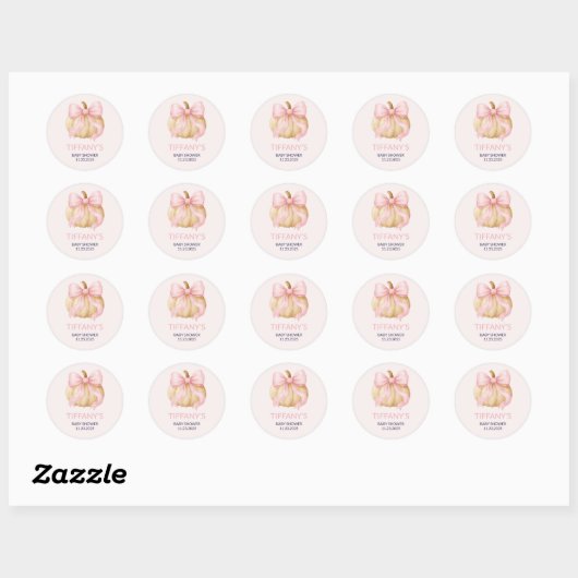 Roze delicate boog Pompoen Baby shower Ronde Sticker (Vel)