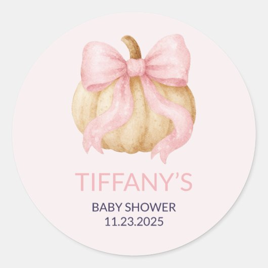Roze delicate boog Pompoen Baby shower Ronde Sticker (Voorkant)
