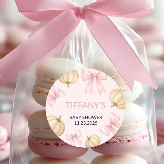 Roze delicate boog Pompoen Baby shower Ronde Sticker