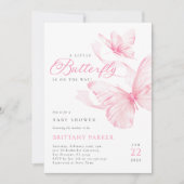 Roze Delicate Butterfly Baby shower Invitation Kaart (Voorkant)