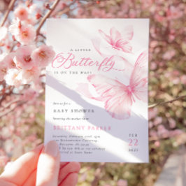 Roze Delicate Butterfly Baby shower Invitation Kaart