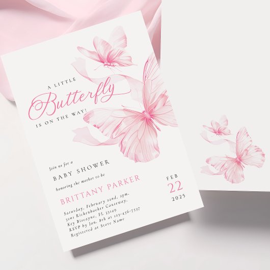 Roze Delicate Butterfly Baby shower Invitation Kaart